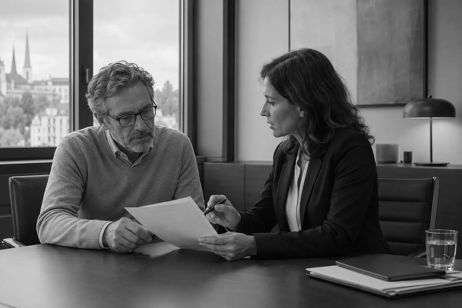 Une avocate échange avec un client au sujet de son dossier