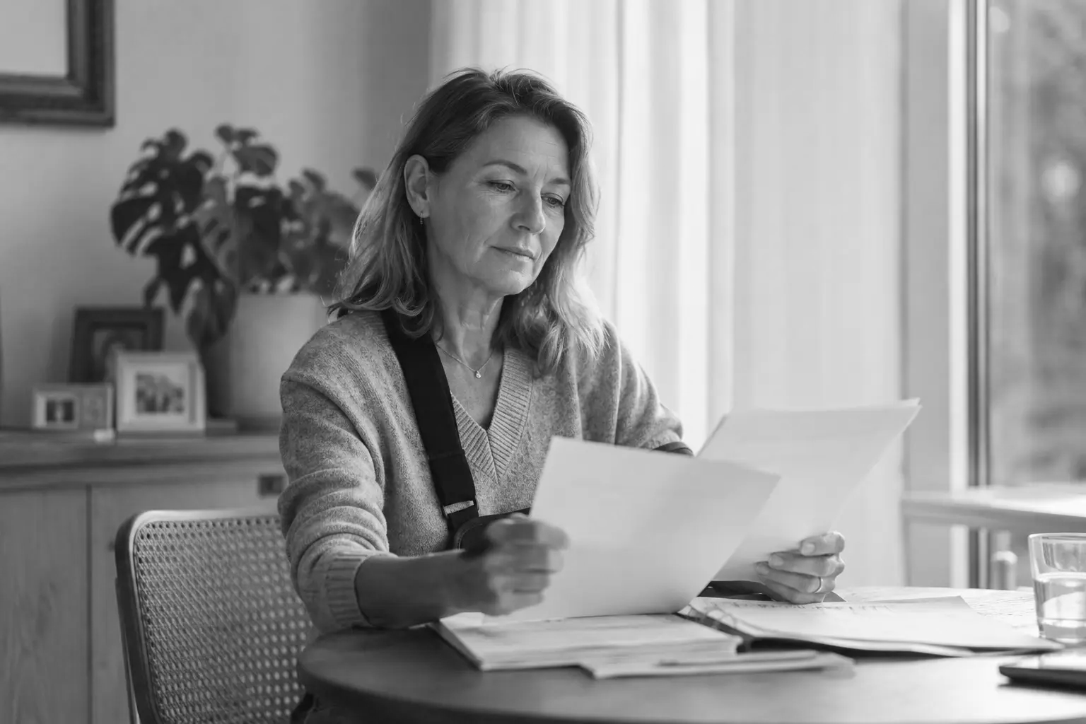 Une personne examinant les documents de son dossier